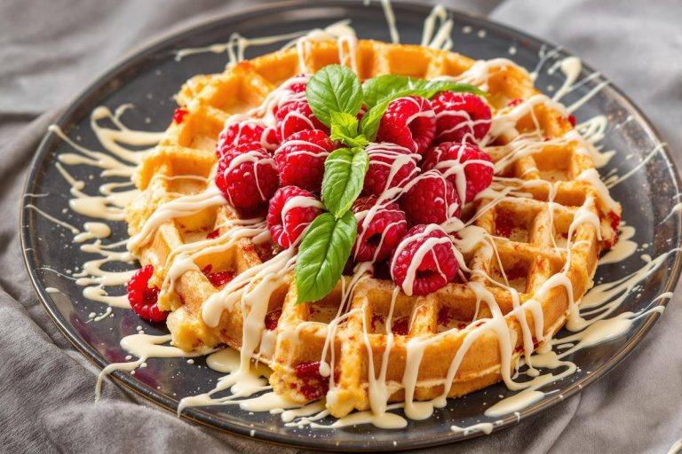 Recette de gaufres au chocolat blanc, framboises et basilic
