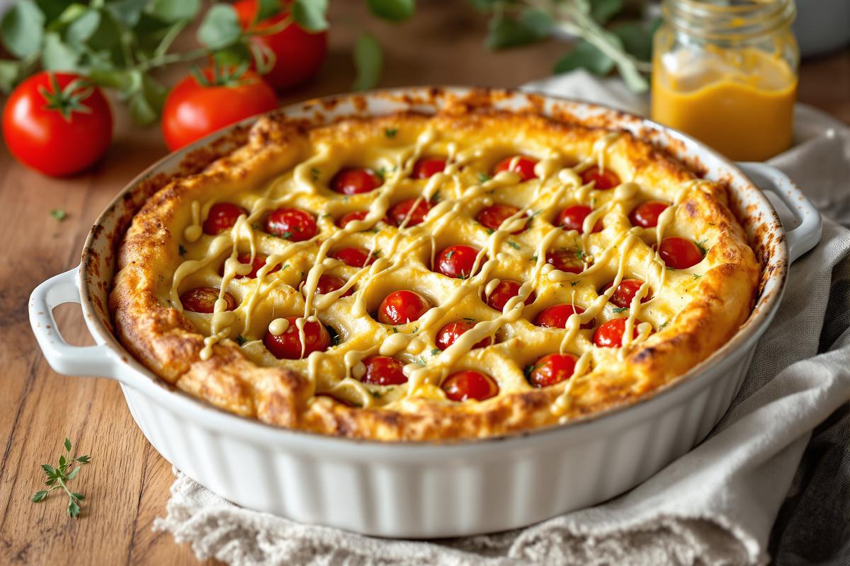 À peine 10 minutes de préparation ! La recette du clafoutis à la tomate et à la moutarde.jpg